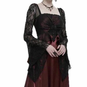 Devil Fashion Elegant Gothic Red and Black Satin and Lace Maxi Dress XL Size